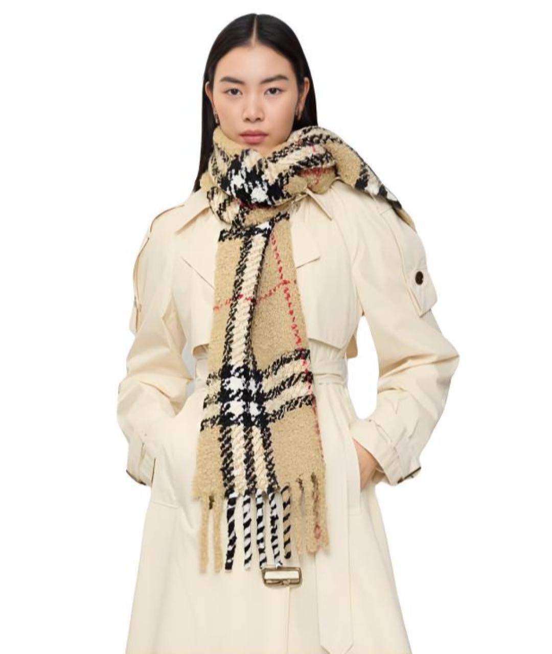 BURBERRY Бежевый шерстяной шарф, фото 3