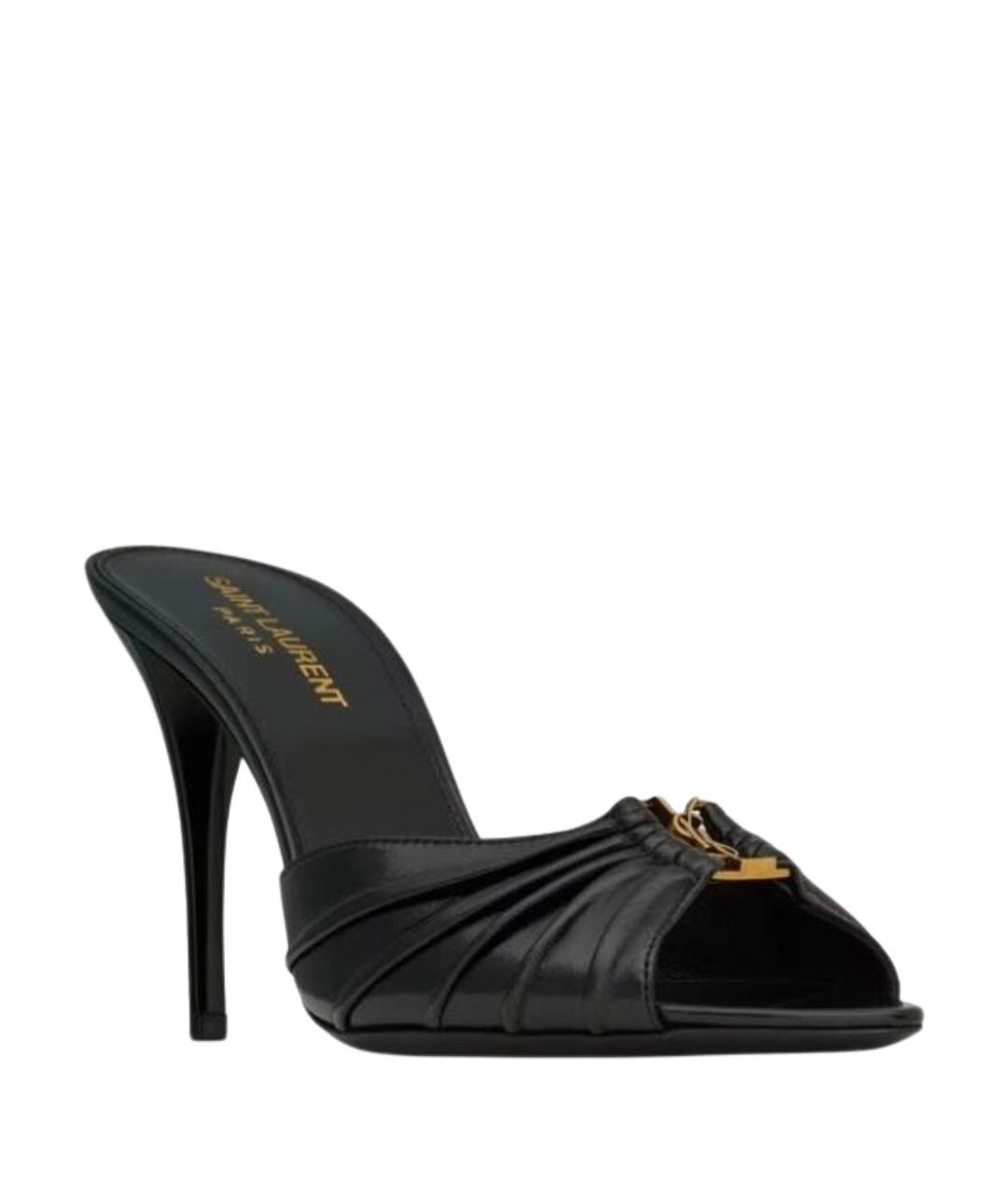SAINT LAURENT Черные кожаные мюли, фото 1