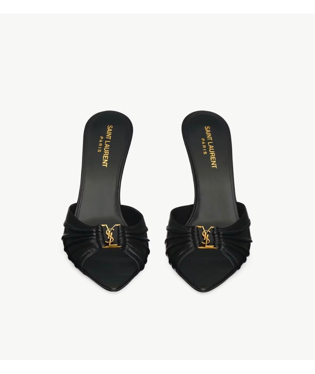 SAINT LAURENT Черные кожаные мюли, фото 2
