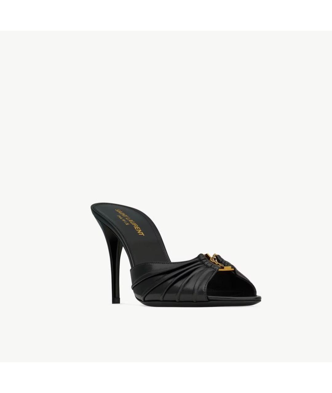 SAINT LAURENT Черные кожаные мюли, фото 5