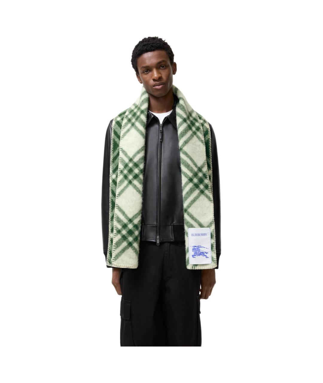 BURBERRY Зеленый шерстяной шарф, фото 5