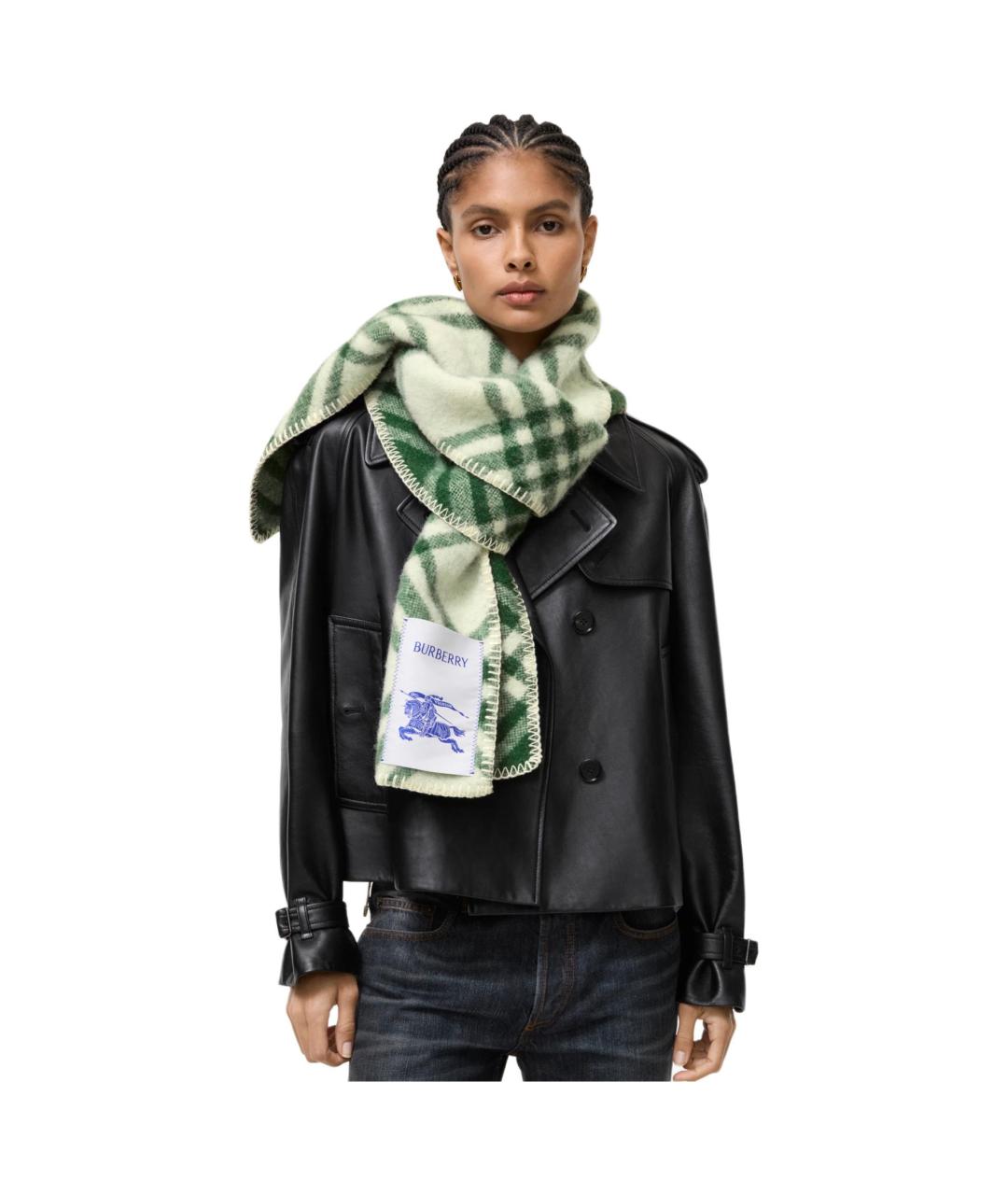 BURBERRY Зеленый шерстяной шарф, фото 4