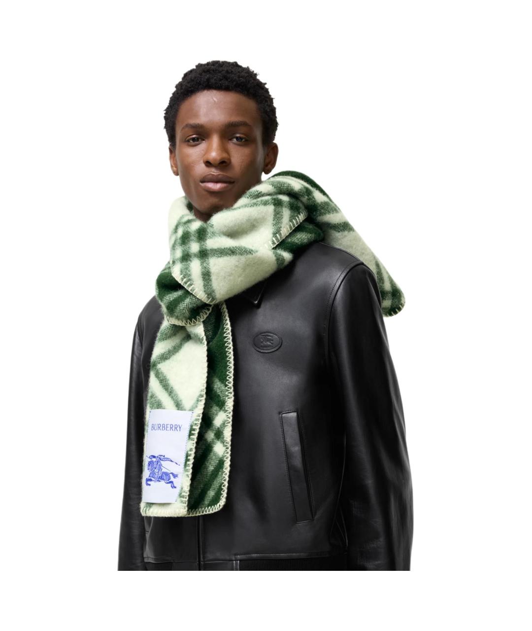 BURBERRY Зеленый шерстяной шарф, фото 3