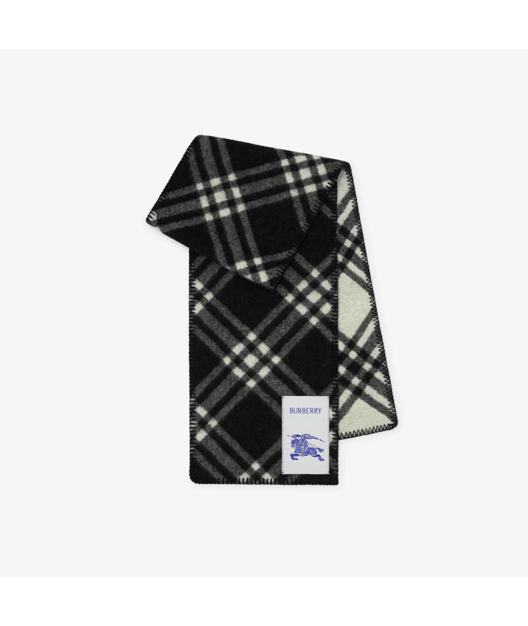 BURBERRY Черный шерстяной шарф, фото 4