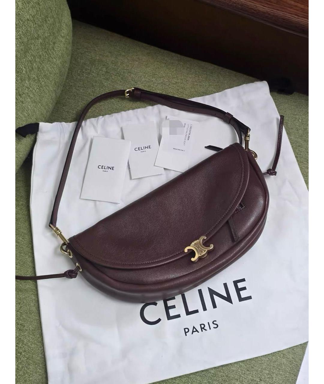 CELINE Коричневая кожаная сумка через плечо, фото 2