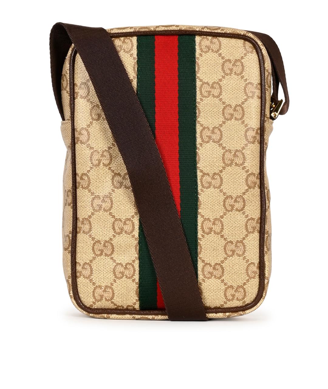 GUCCI Бежевая сумка на плечо из канвы, фото 3