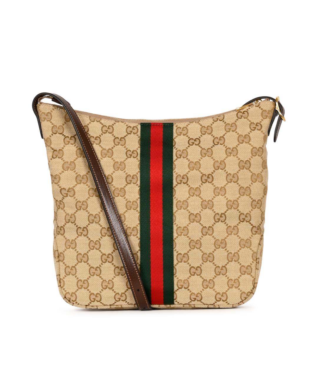 GUCCI Бежевая сумка на плечо из канвы, фото 3