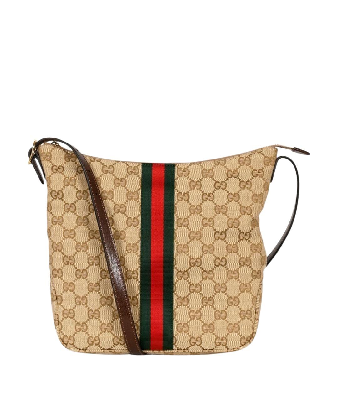 GUCCI Бежевая сумка на плечо из канвы, фото 1