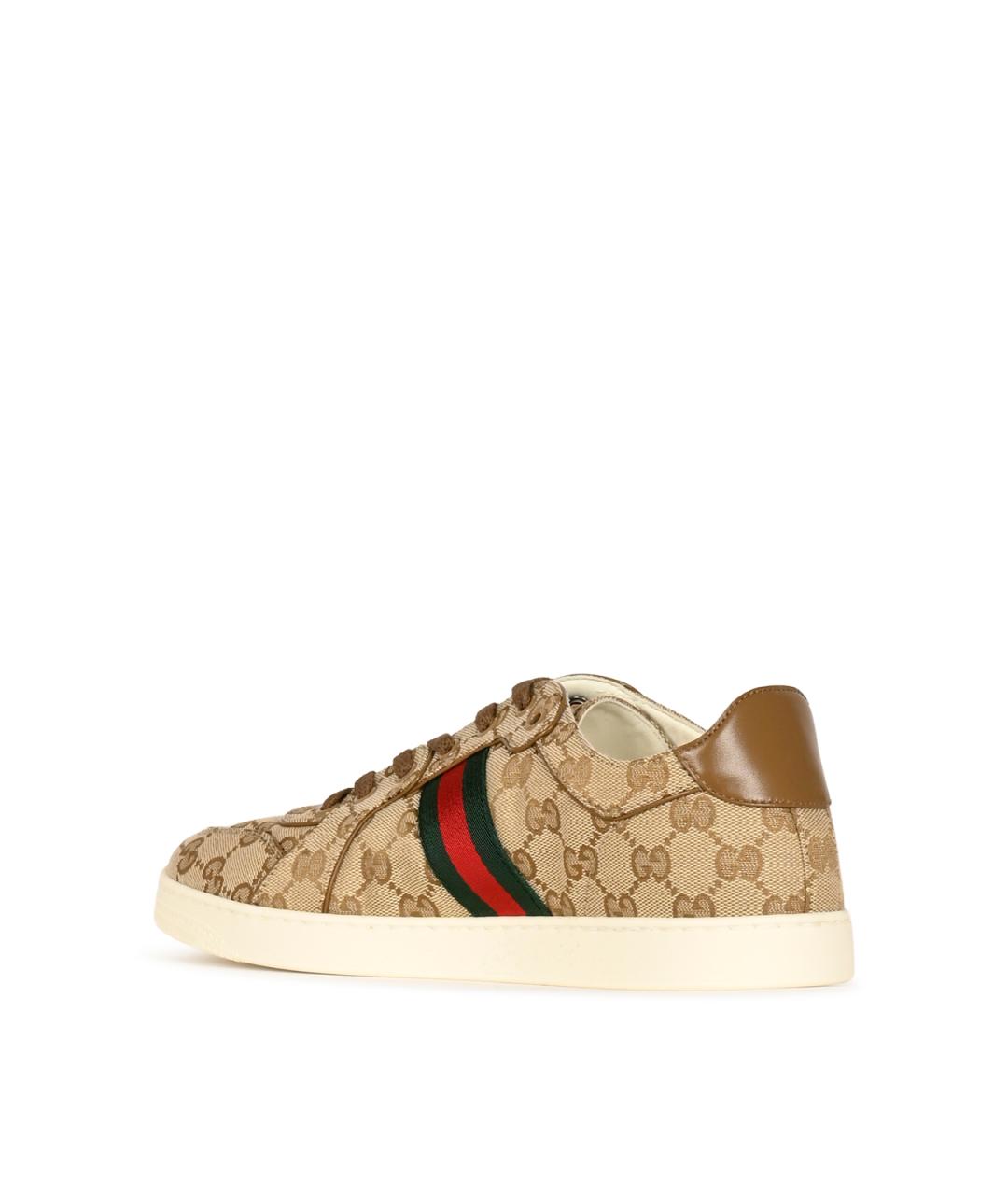 GUCCI Бежевые текстильные низкие кроссовки / кеды, фото 3