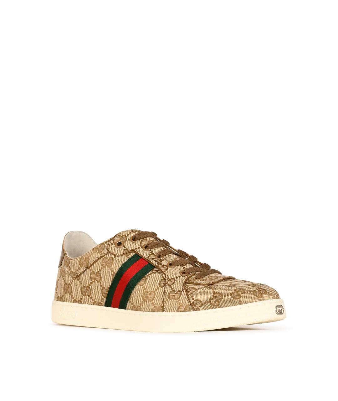 GUCCI Бежевые текстильные низкие кроссовки / кеды, фото 2