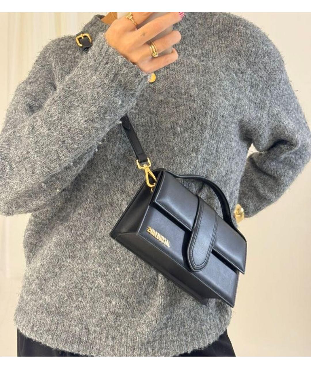JACQUEMUS Черная кожаная сумка с короткими ручками, фото 7