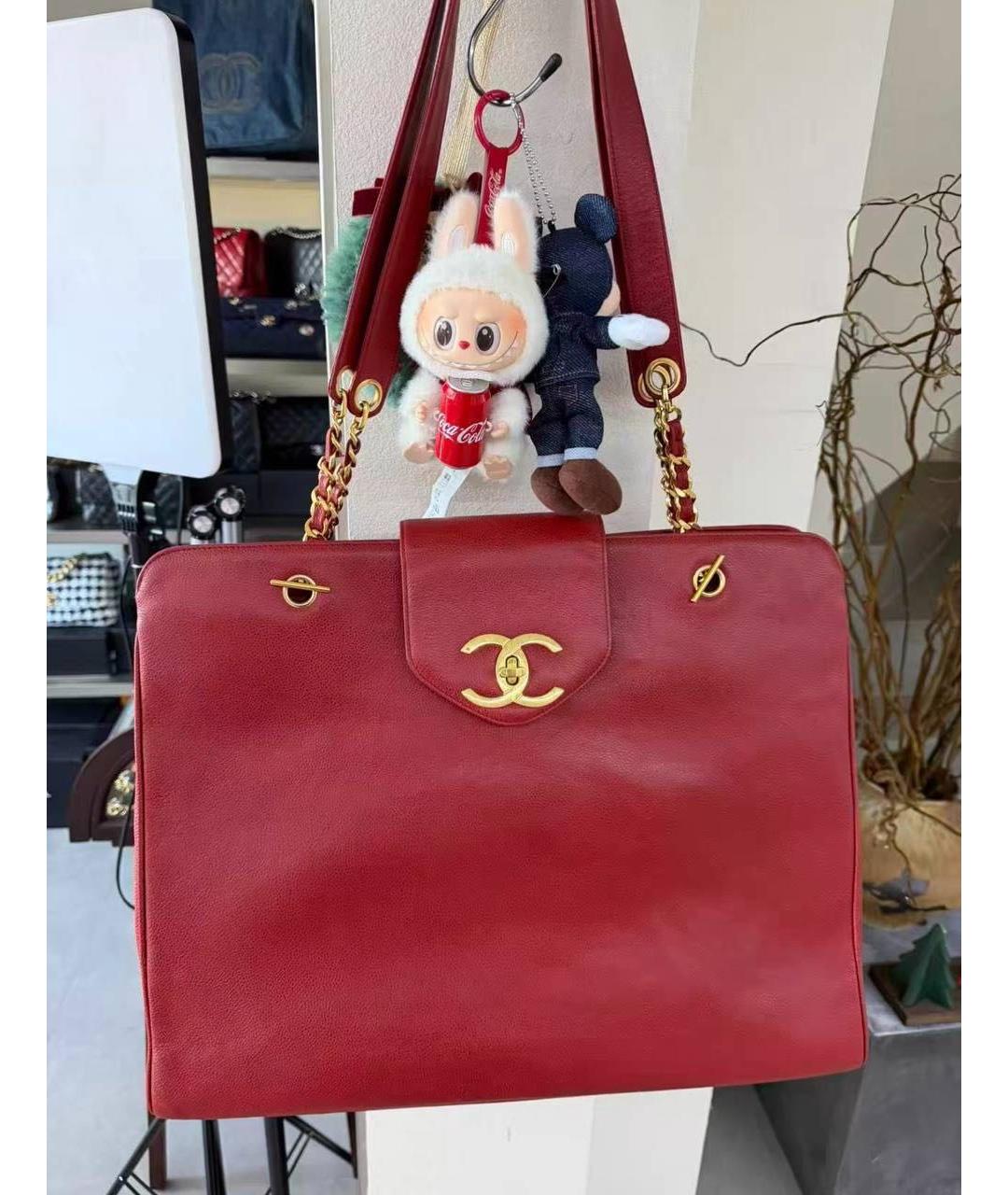 CHANEL Красная кожаная сумка тоут, фото 2