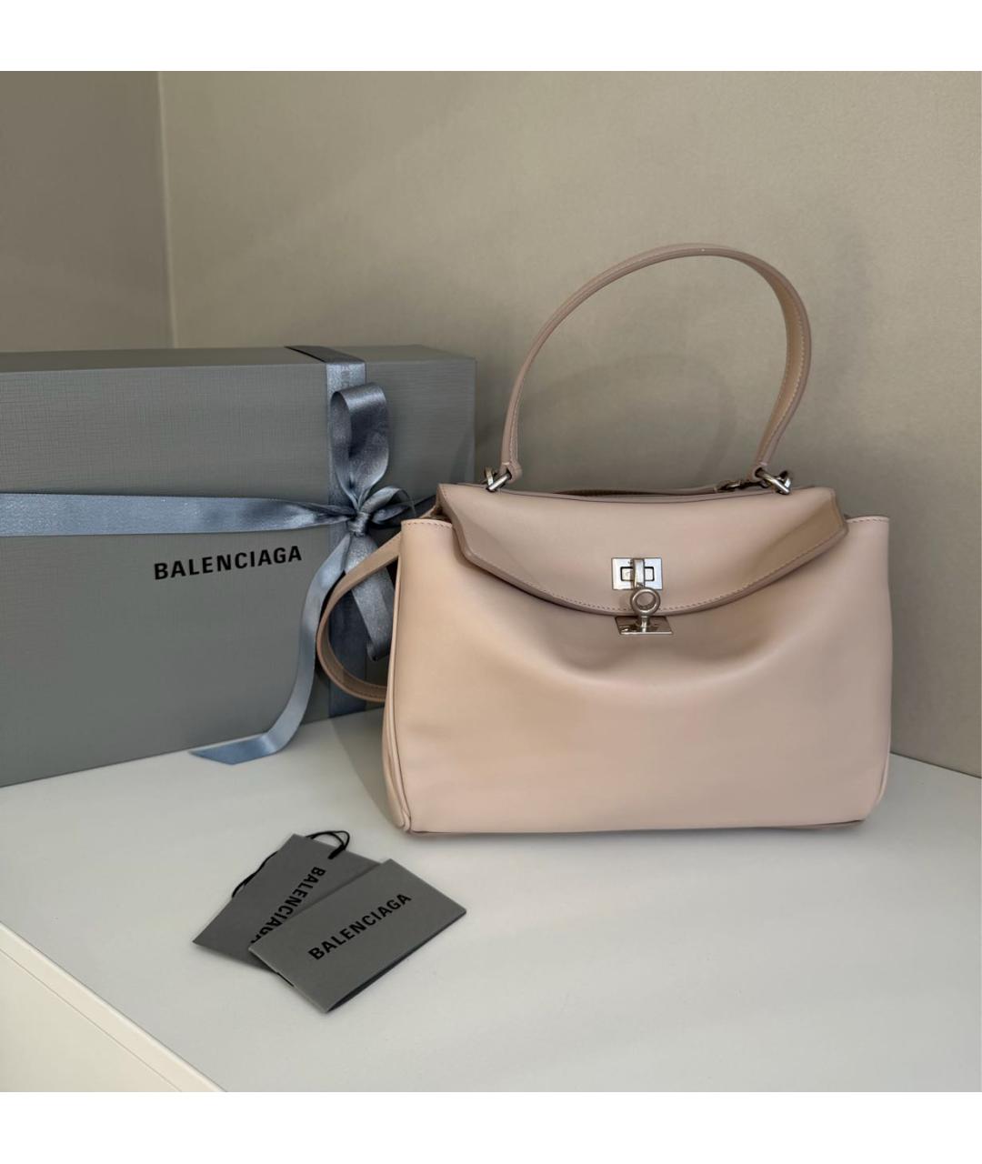 BALENCIAGA Бежевая кожаная сумка с короткими ручками, фото 6