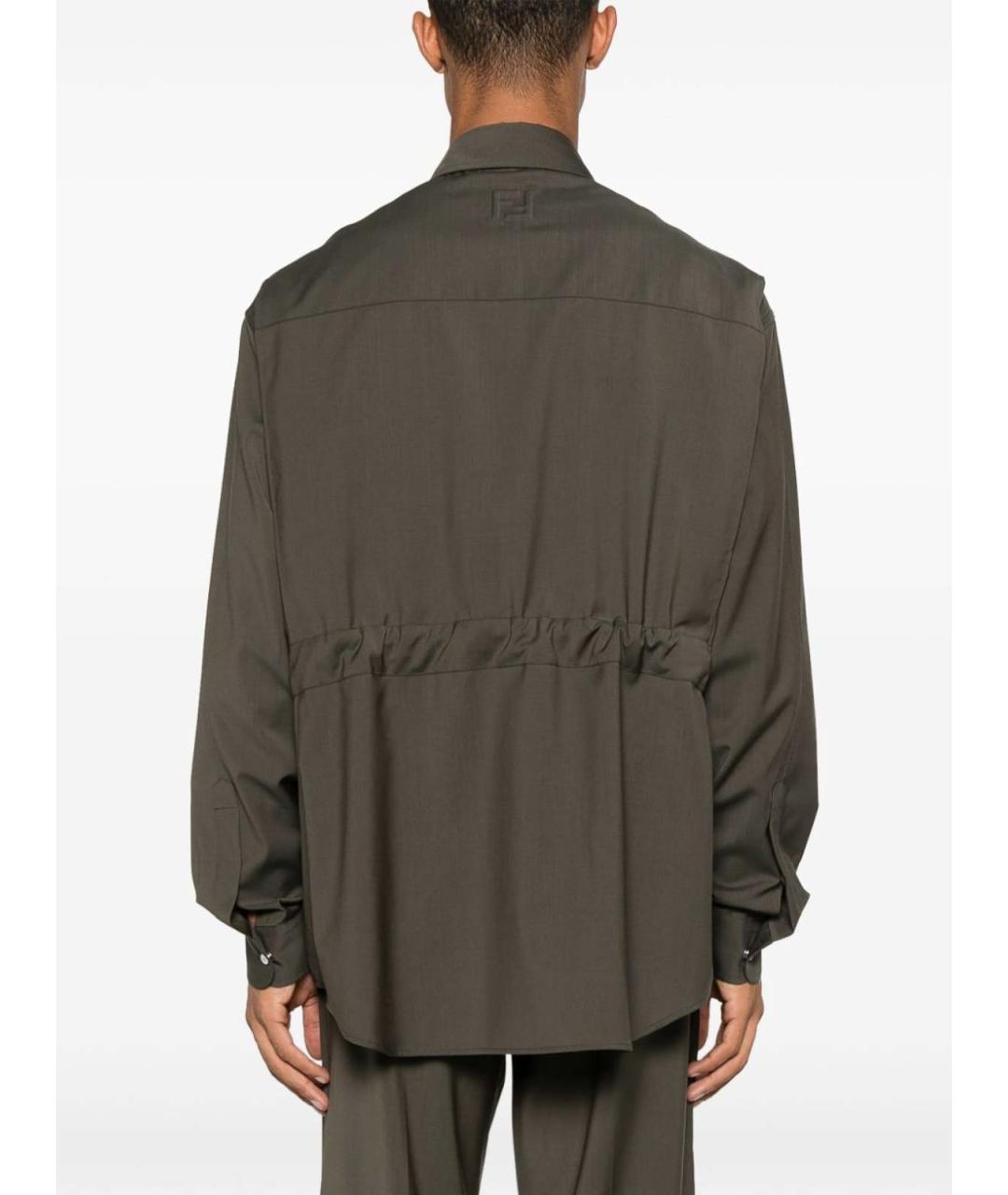 FENDI Зеленая шерстяная кэжуал рубашка, фото 4