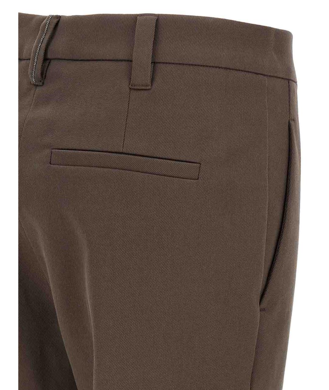 BRUNELLO CUCINELLI Коричневые хлопковые прямые брюки, фото 4
