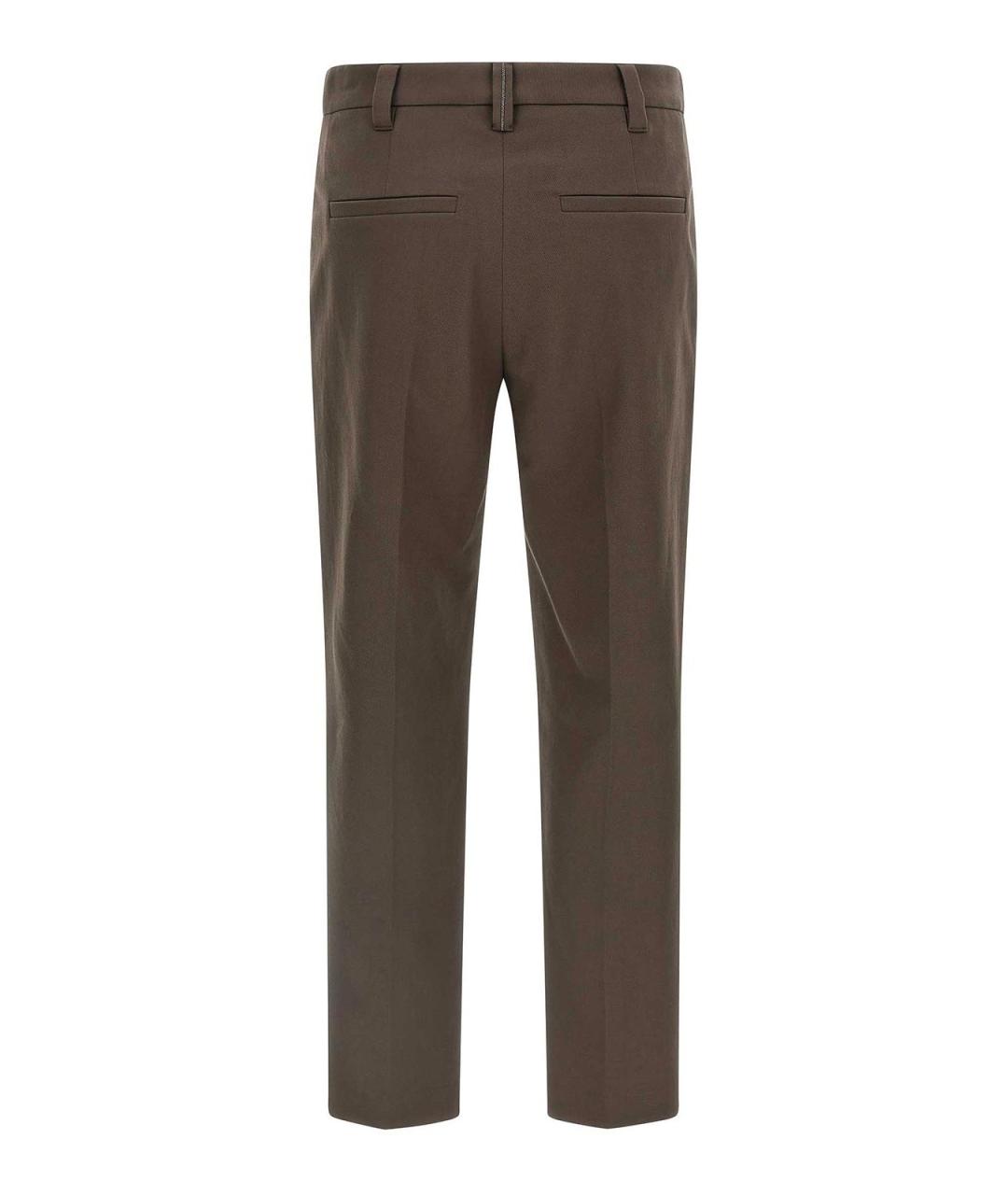 BRUNELLO CUCINELLI Коричневые хлопковые прямые брюки, фото 2