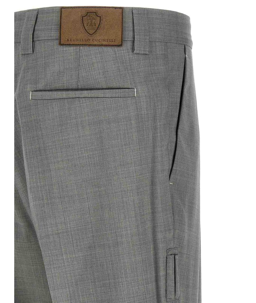 BRUNELLO CUCINELLI Серые шерстяные классические брюки, фото 4