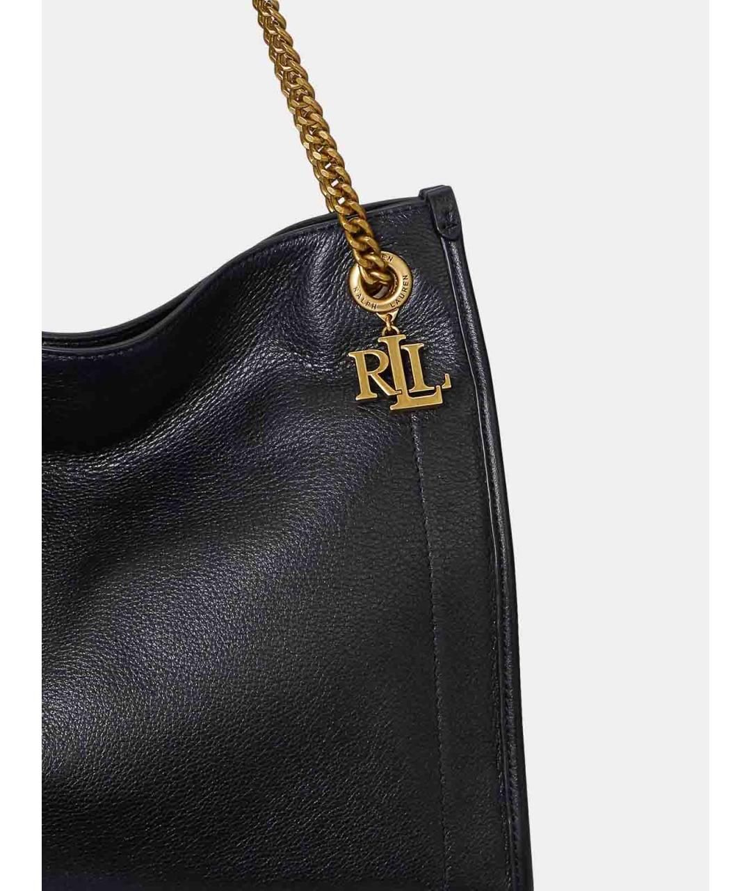 RALPH LAUREN Черная кожаная сумка тоут, фото 5