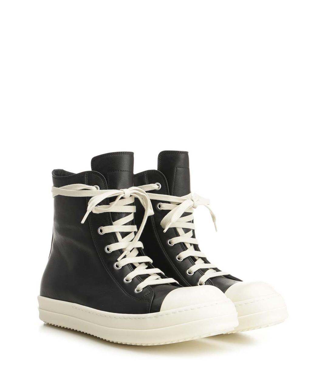 RICK OWENS Черные кожаные высокие кроссовки / кеды, фото 2