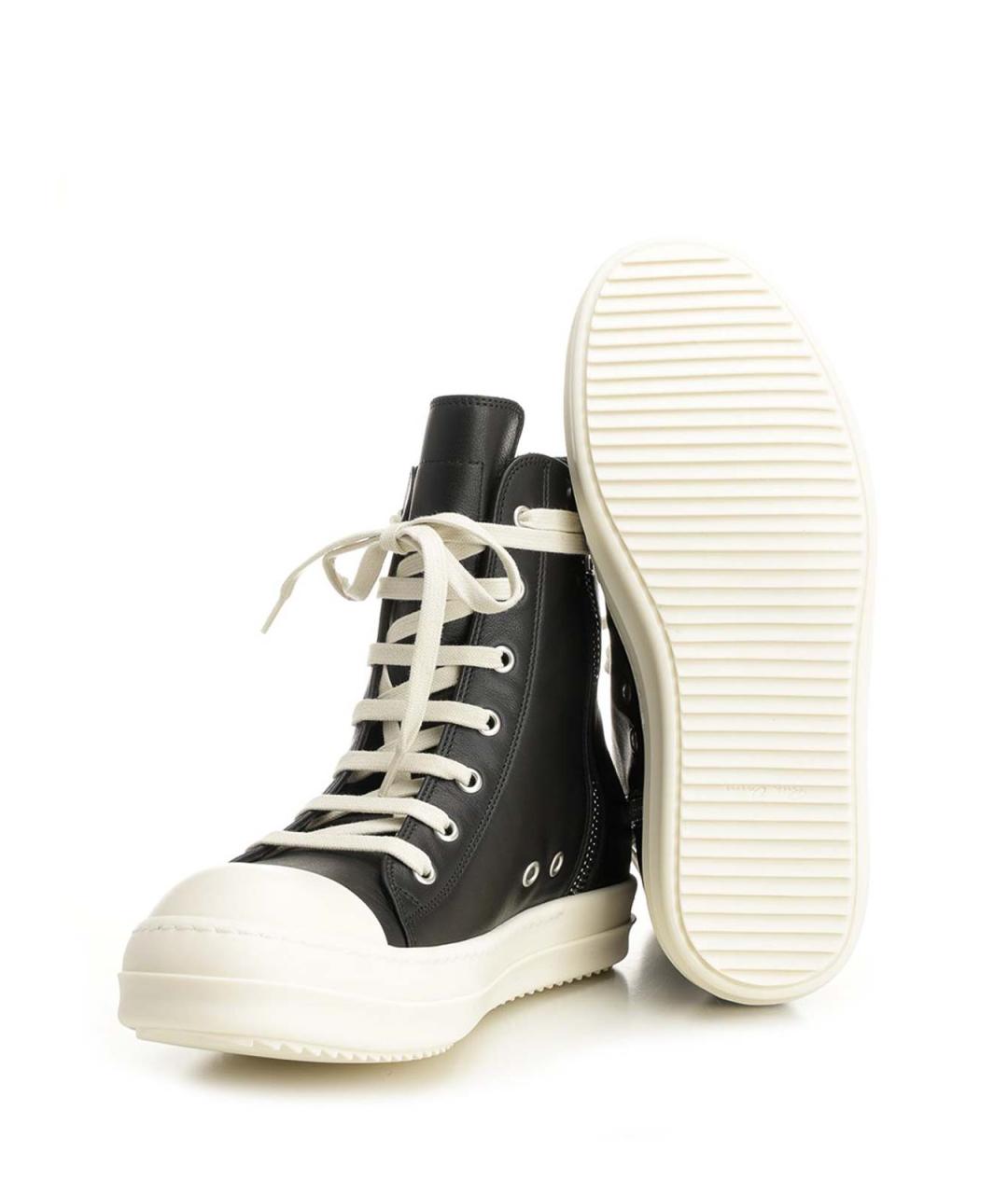 RICK OWENS Черные кожаные высокие кроссовки / кеды, фото 5