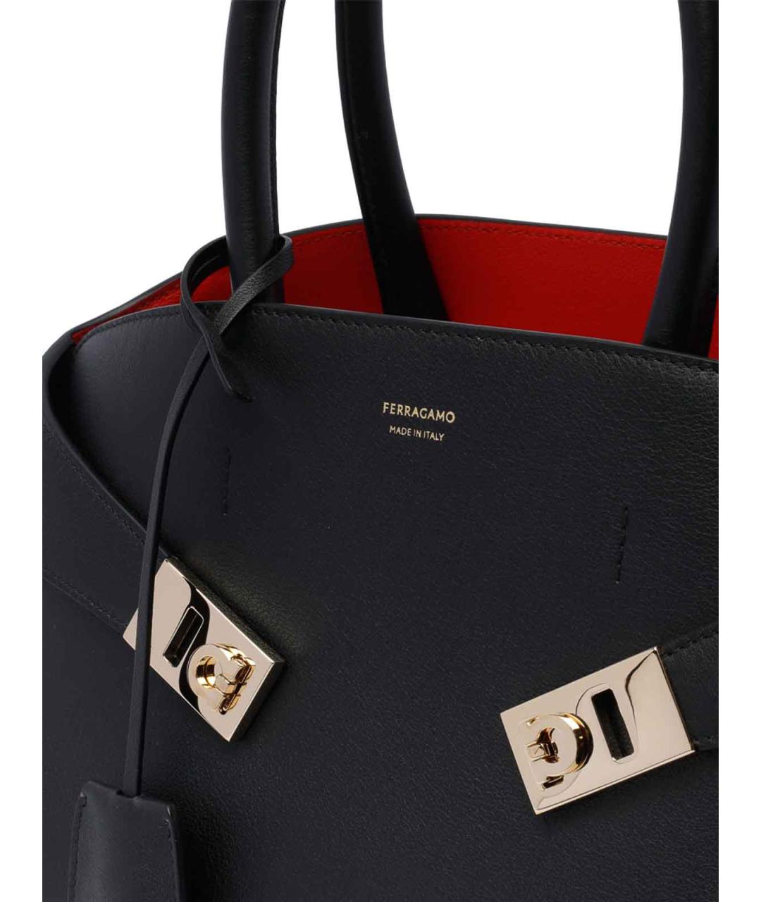 FERRAGAMO Черная кожаная сумка тоут, фото 4