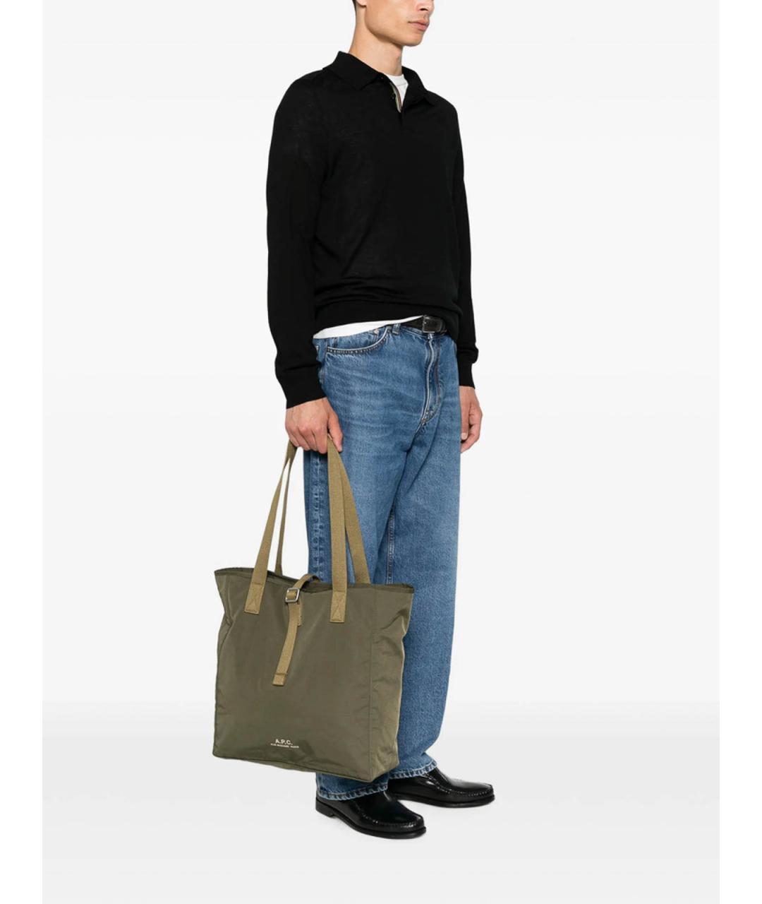 A.P.C. Зеленая тканевая сумка тоут, фото 2