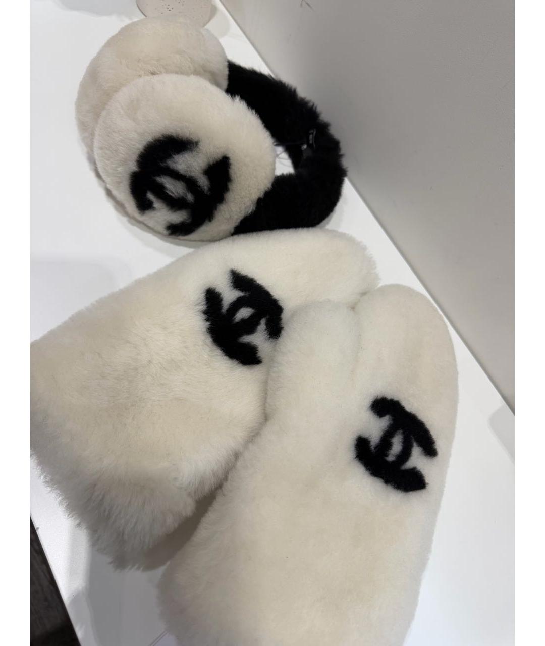 CHANEL Белые кожаные варежки, фото 4
