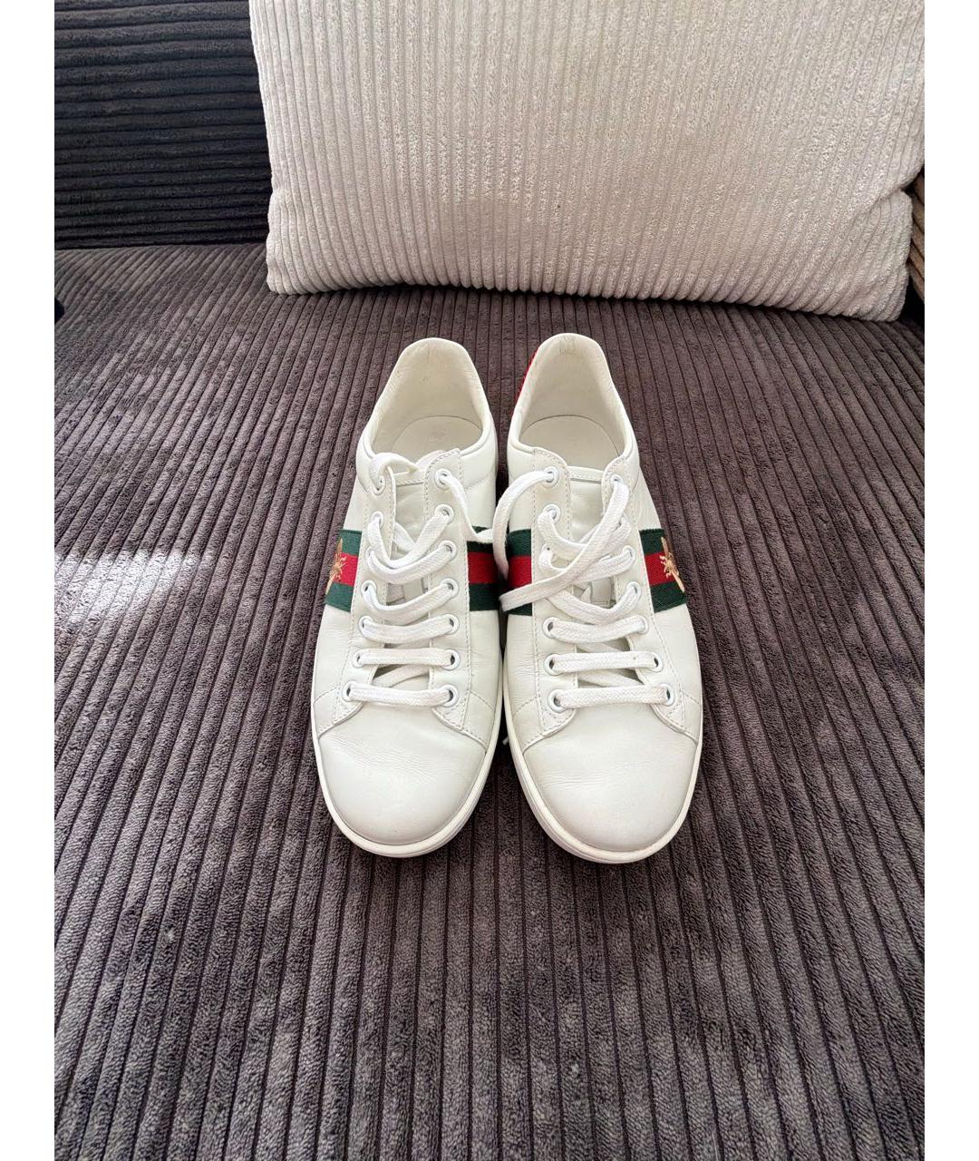 GUCCI Белые кожаные кроссовки, фото 2