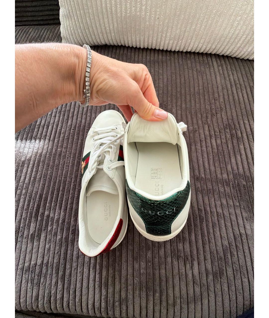 GUCCI Белые кожаные кроссовки, фото 4