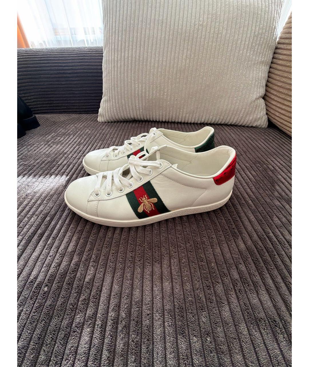 GUCCI Белые кожаные кроссовки, фото 7