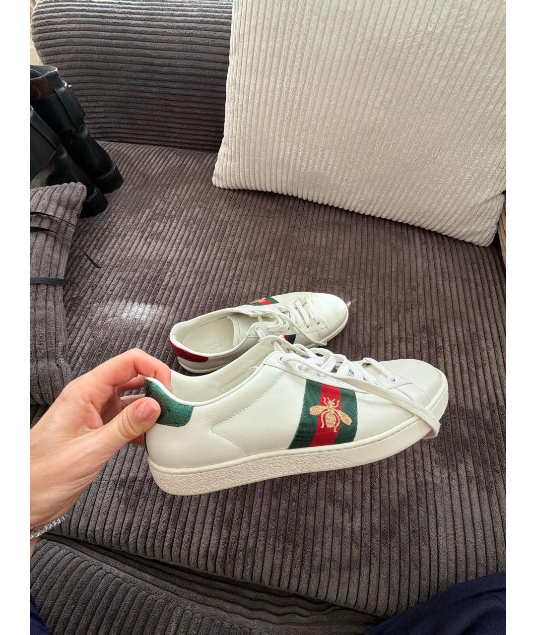 GUCCI Белые кожаные кроссовки, фото 5