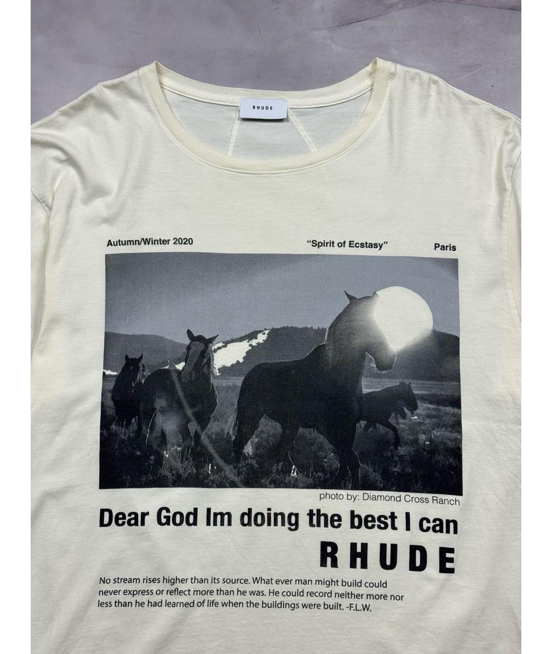 RHUDE Белая хлопковая футболка, фото 2