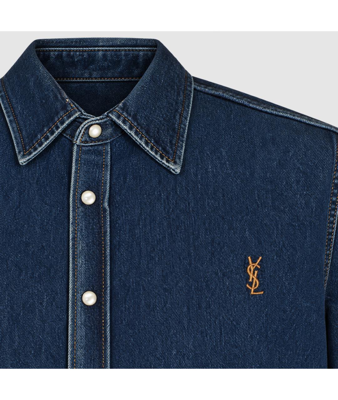 SAINT LAURENT Темно-синяя хлопковая кэжуал рубашка, фото 3
