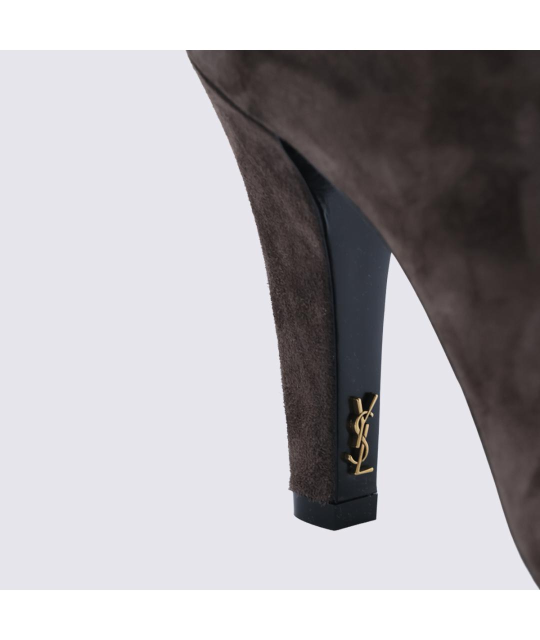SAINT LAURENT Коричневые замшевые ботильоны, фото 4