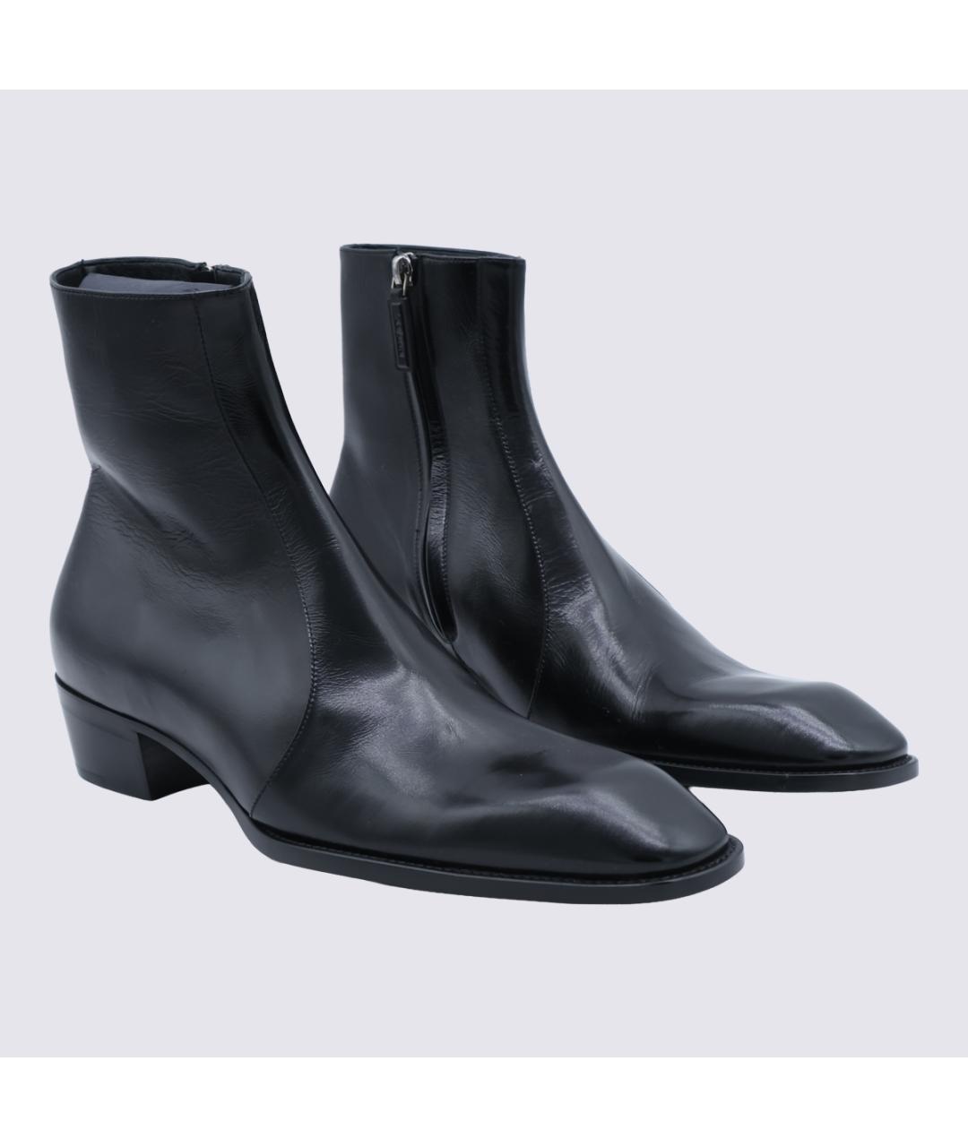 SAINT LAURENT Черные кожаные высокие ботинки, фото 2