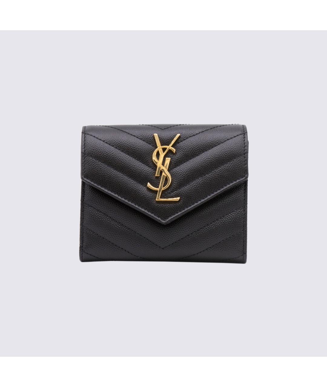 SAINT LAURENT Черный кожаный кошелек, фото 3