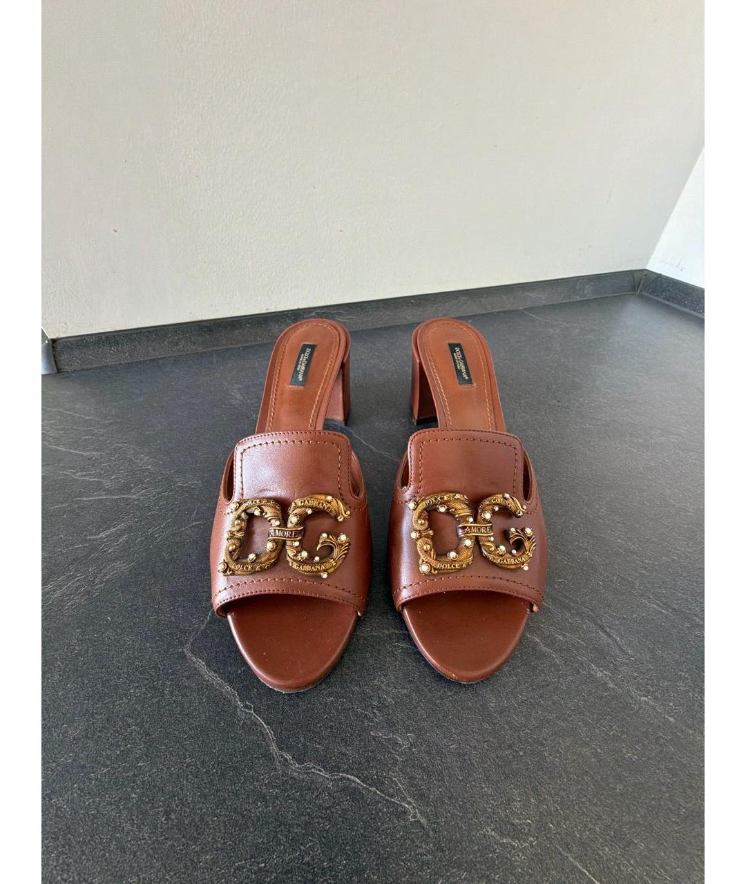 DOLCE&GABBANA Коричневые кожаные мюли, фото 2