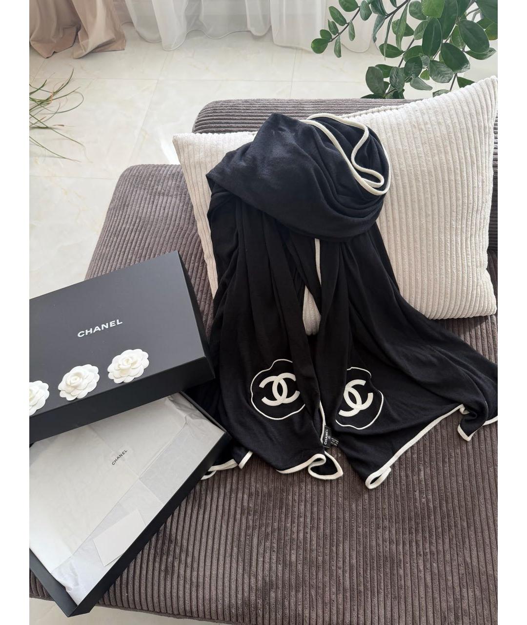 CHANEL Черный кашемировый шарф, фото 2