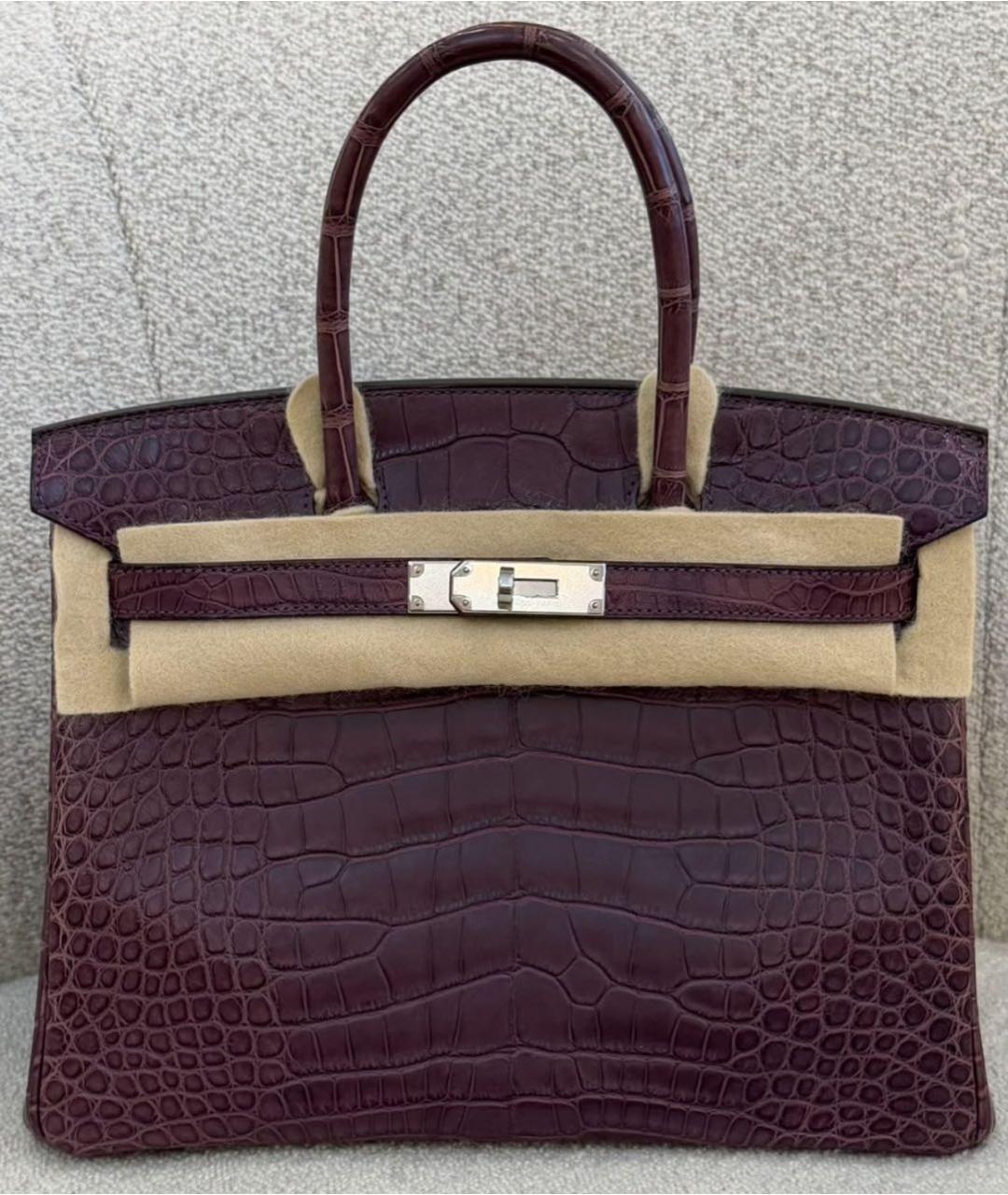 HERMES Фиолетовая сумка с короткими ручками из кожи крокодила, фото 2