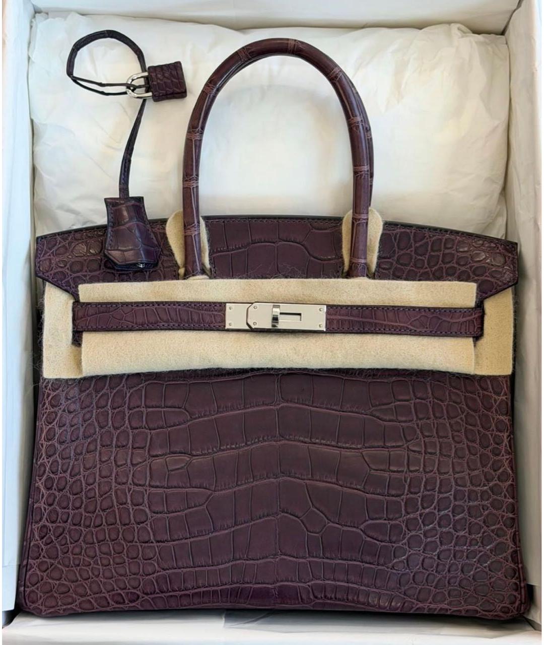 HERMES Фиолетовая сумка с короткими ручками из кожи крокодила, фото 9