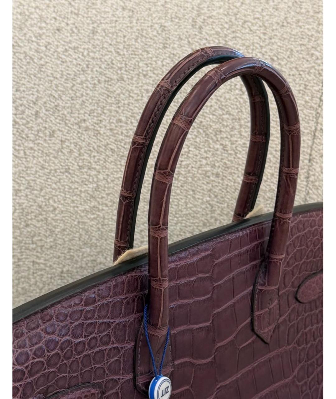 HERMES Фиолетовая сумка с короткими ручками из кожи крокодила, фото 6