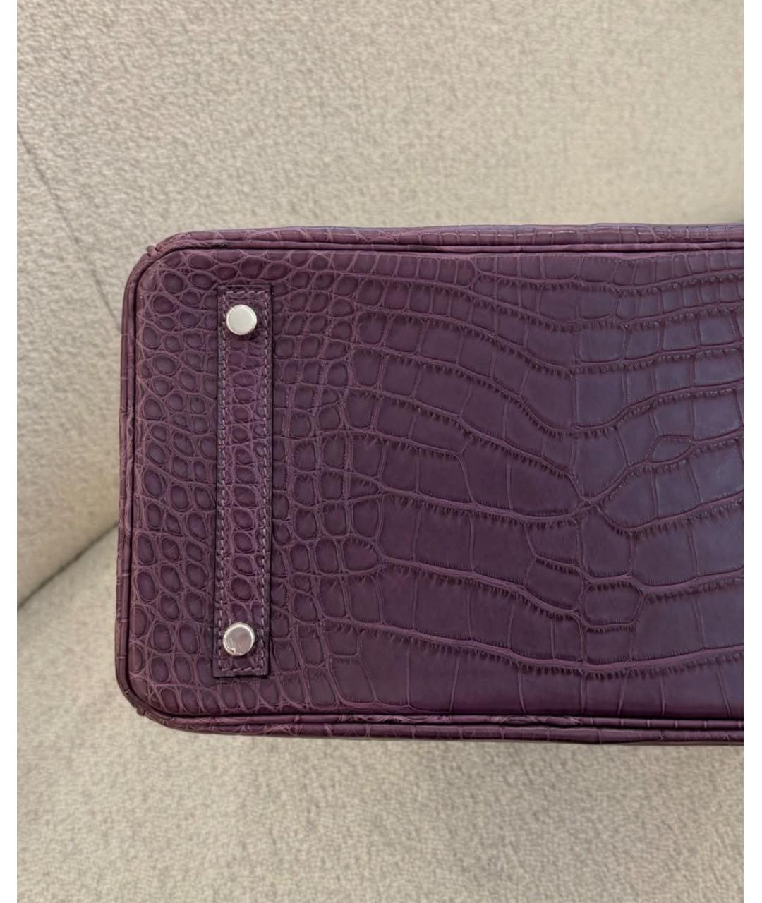 HERMES Фиолетовая сумка с короткими ручками из кожи крокодила, фото 5