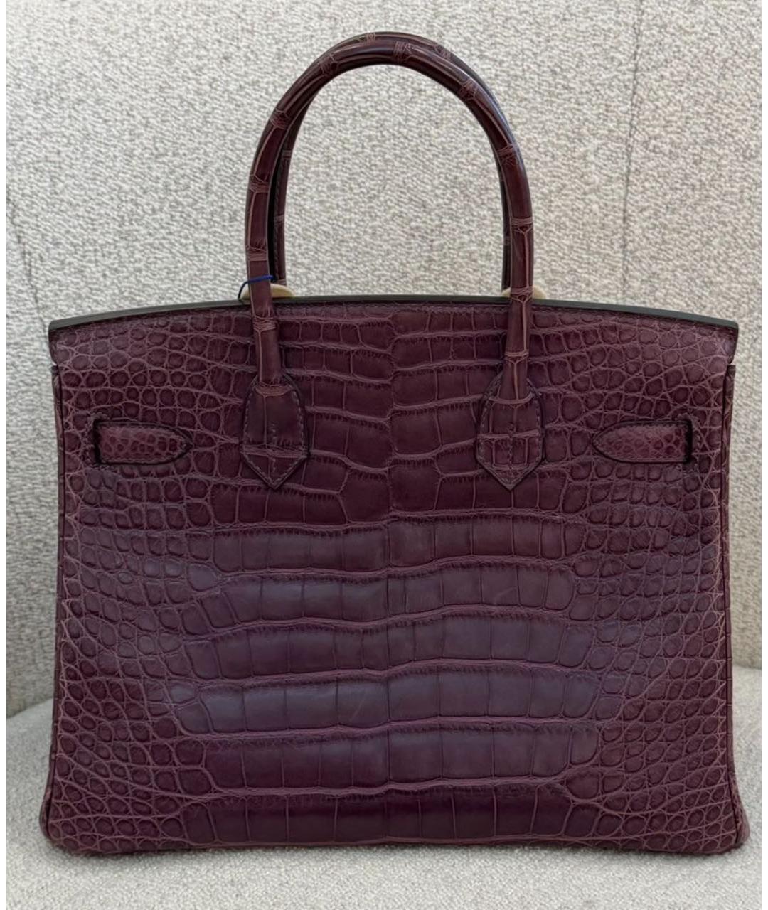 HERMES Фиолетовая сумка с короткими ручками из кожи крокодила, фото 3