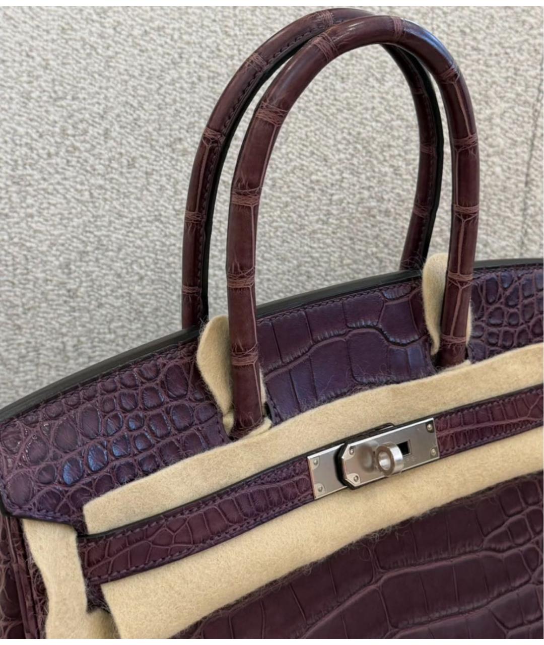 HERMES Фиолетовая сумка с короткими ручками из кожи крокодила, фото 8