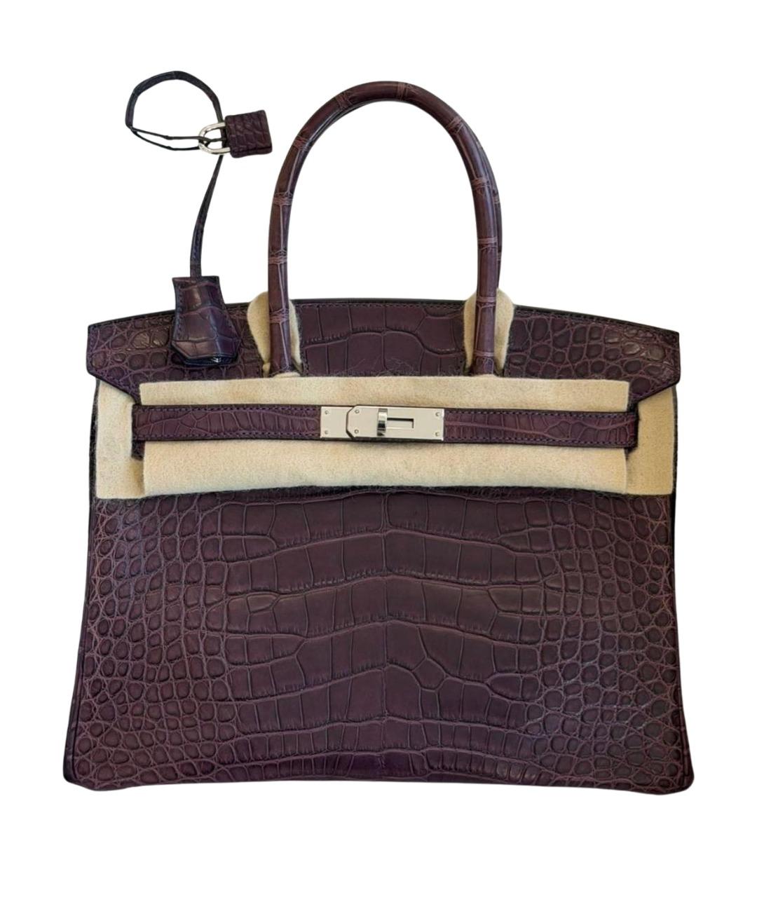 HERMES Фиолетовая сумка с короткими ручками из кожи крокодила, фото 1