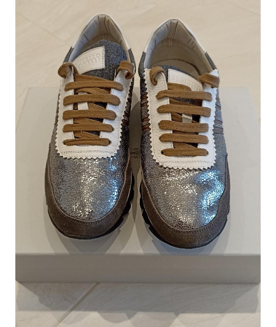 BRUNELLO CUCINELLI Серебряные замшевые кроссовки, фото 2