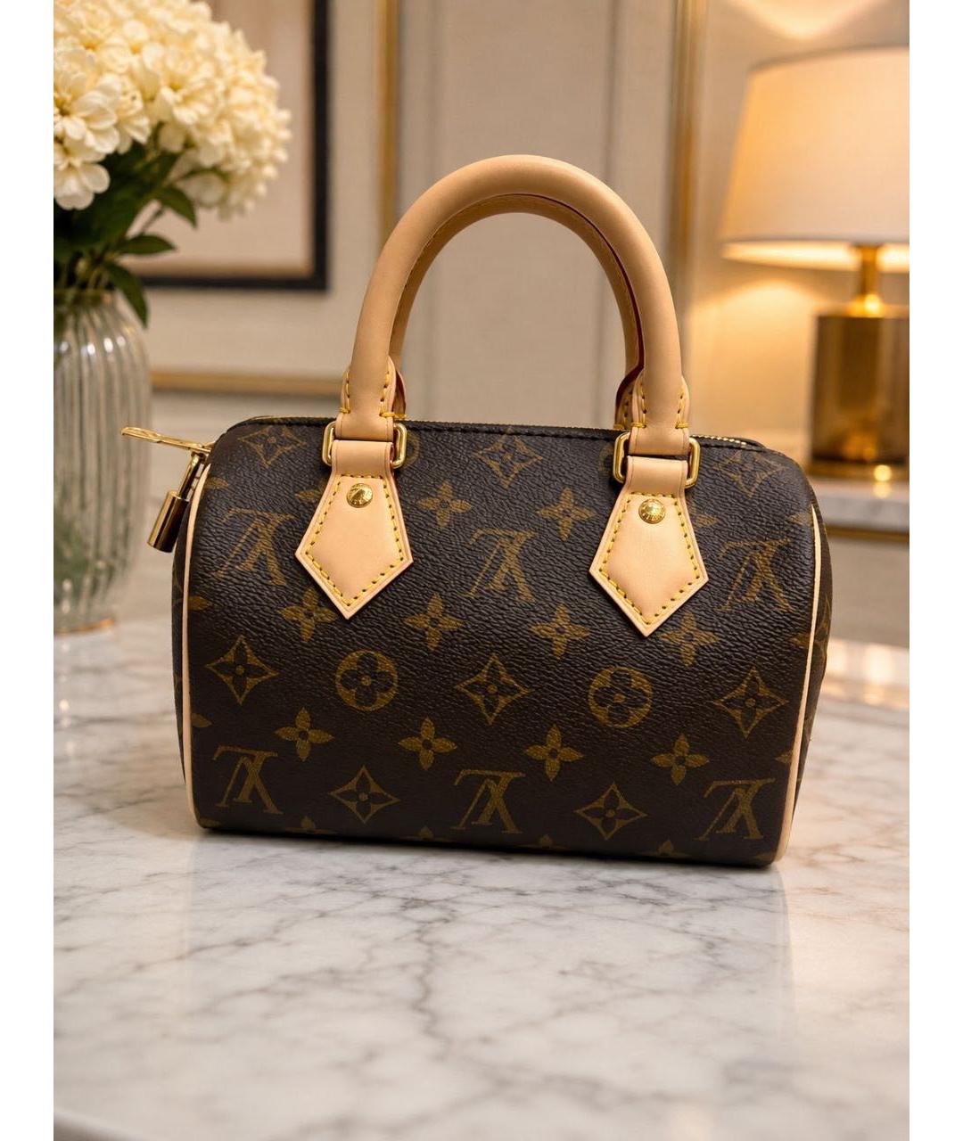 LOUIS VUITTON Коричневая сумка с короткими ручками из канвы, фото 3