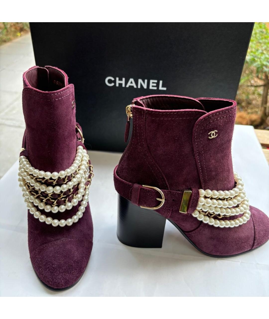 CHANEL Бордовые замшевые ботильоны, фото 2