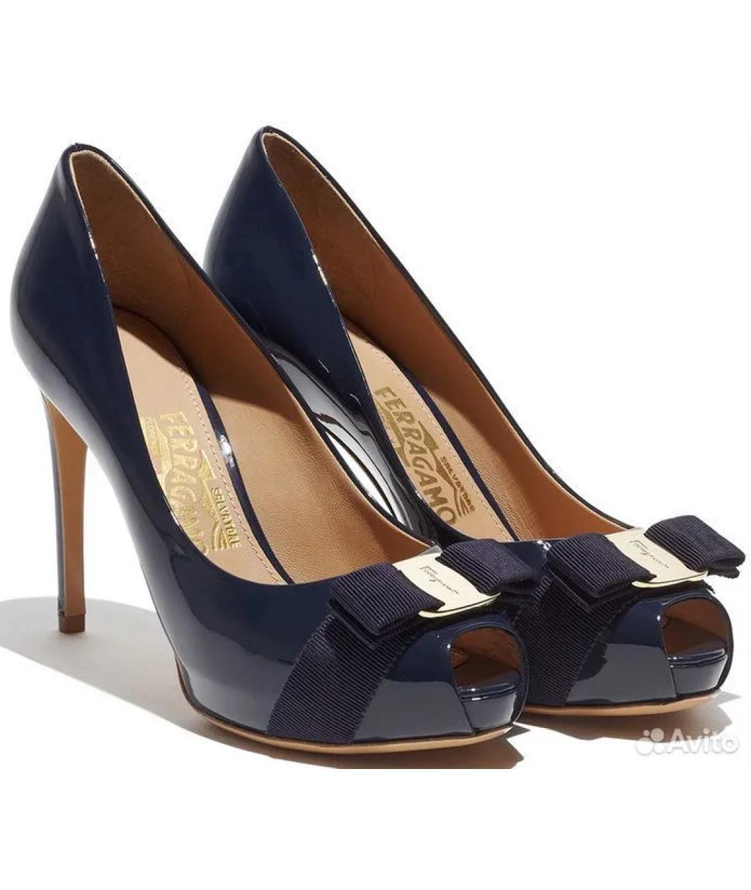 FERRAGAMO Синие кожаные туфли, фото 7