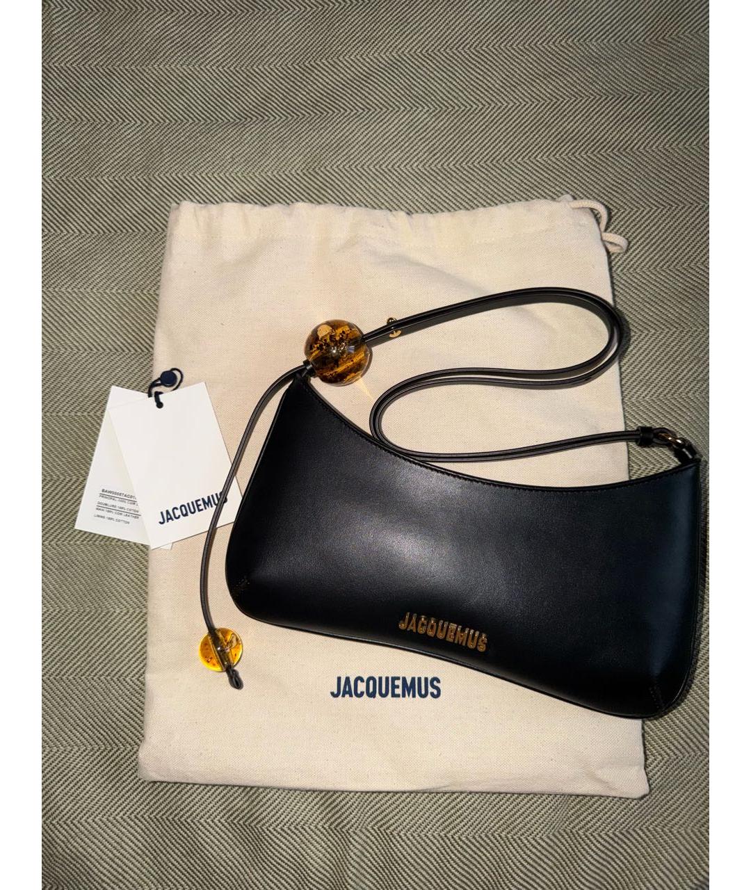 JACQUEMUS Черная кожаная сумка с короткими ручками, фото 2